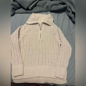 aerie Women’s Cream Half-Zip Textured Knit Sweater